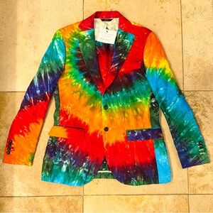 R13 Rainbow Tie-Dye Boyfriend Linen Blazer - Runway Oversized Statement Jacket M